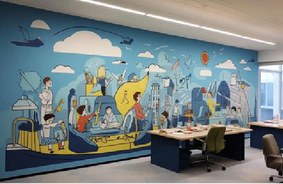 于都办公室墙绘的特点。